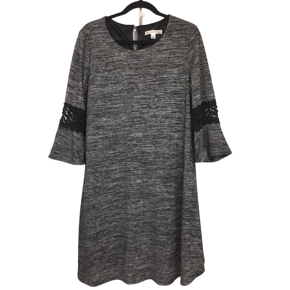 Madison Leigh Dark Academia Crochet Accent Bell Sleeve Career Shift Dress 14